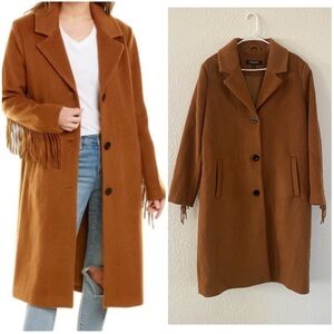 Kenneth Cole Brown Wool Blend Coat with Fringe